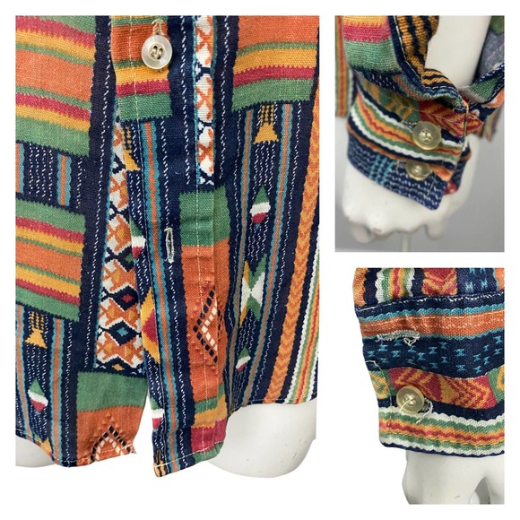 1960s Southwest Print Sheer Button Up Slim Fit Shirt / Women’s Small - Picture 4 of 5